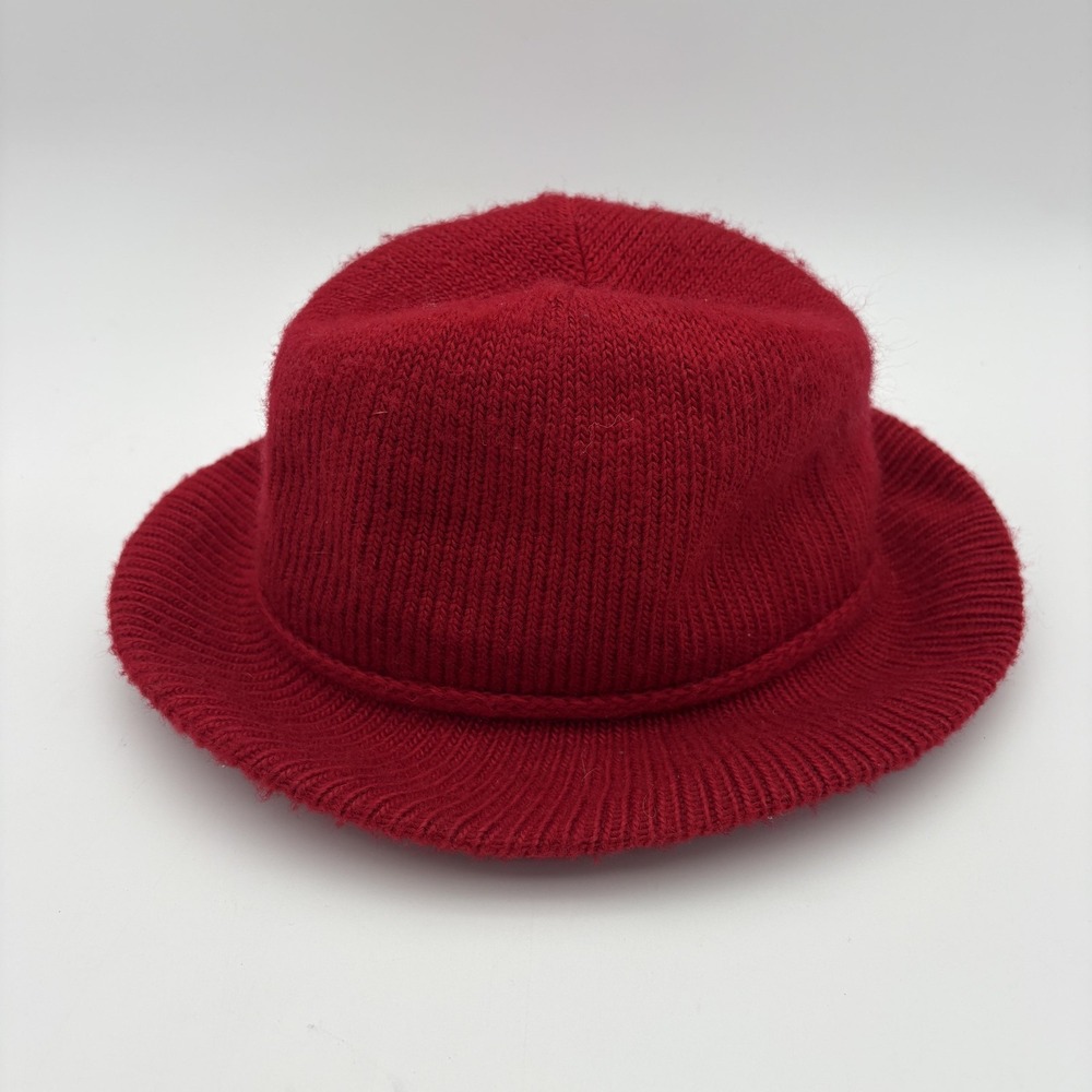 Vintage Aris Hat Womens One Size Red Knit Fedora Stretch Made USA Winter - Picture 2 of 5